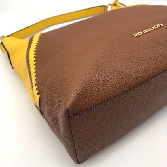 Michael Kors Women's Karson Luggage/Citrus Pebbled Leather Large Hobo Bag - Picture 6 of 12